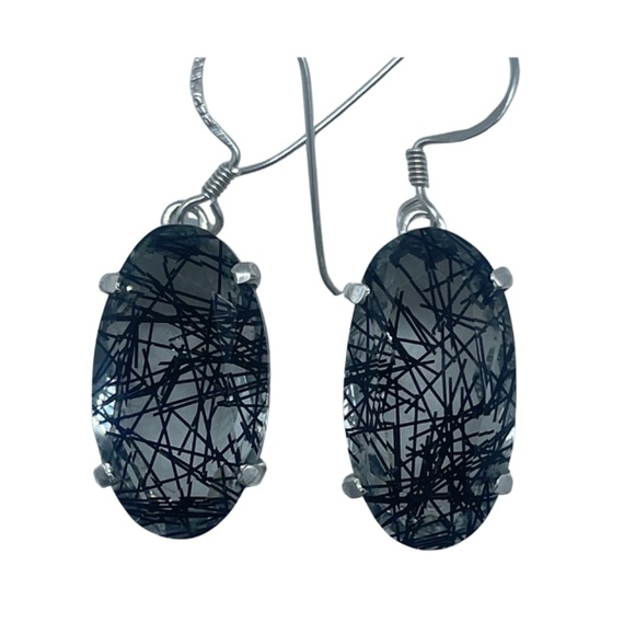 Black Rutilated Quartz Earrings - Picture 1 of 1